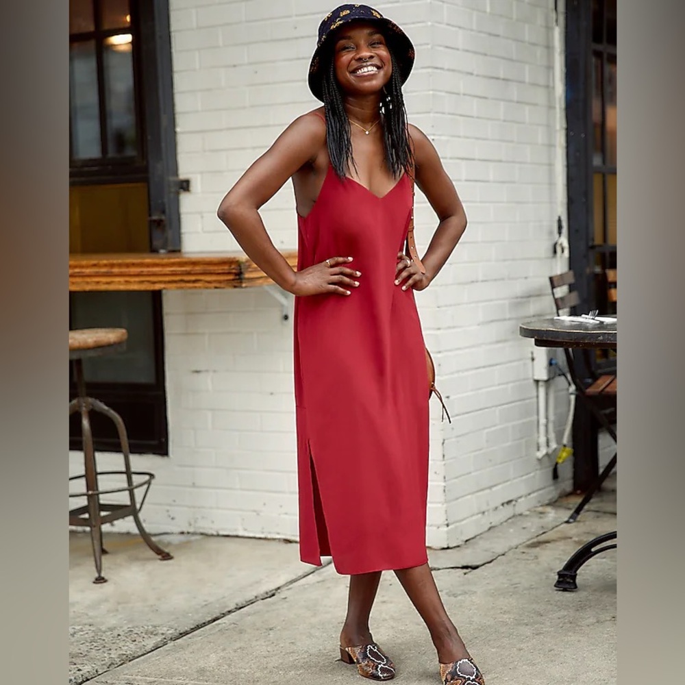 Madewell red silk slip dress NWOT